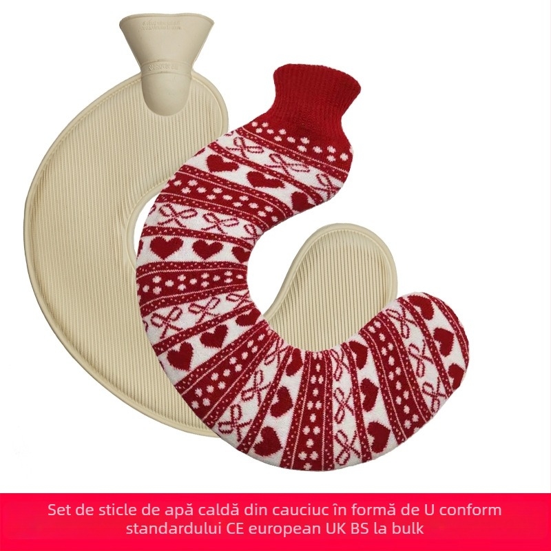 Recipient de apă caldă în formă de U din cauciuc, pentru gât – 450 g, umplut cu apă, utilizare dublă cald/rece