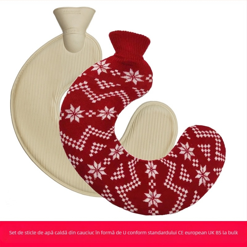 Recipient de apă caldă în formă de U din cauciuc, pentru gât – 450 g, umplut cu apă, utilizare dublă cald/rece