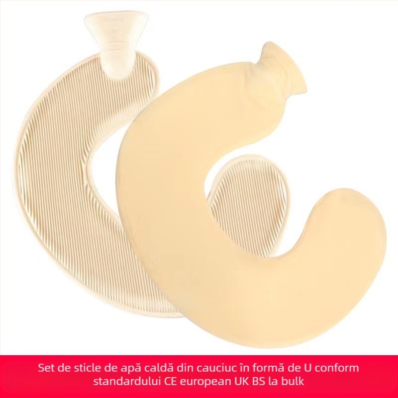 Recipient de apă caldă în formă de U din cauciuc, pentru gât – 450 g, umplut cu apă, utilizare dublă cald/rece