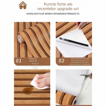 Finisaj de perete cu textură lemn – PVC, rezistent la apă, mucegai și pete, autoadeziv, decor premium