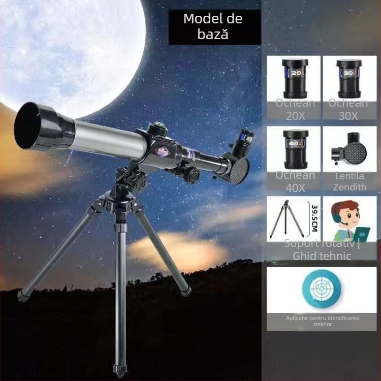 Telescop astronomic pentru copii – nivel începător, optică HD, kit educațional pentru observații stelare, 7–14 ani, multifuncțional, fără baterii