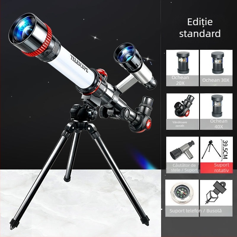 Telescop astronomic pentru copii – nivel începător, optică HD, kit educațional pentru observații stelare, 7–14 ani, multifuncțional, fără baterii