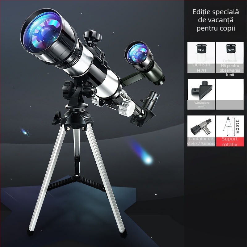 Telescop astronomic pentru copii – nivel începător, optică HD, kit educațional pentru observații stelare, 7–14 ani, multifuncțional, fără baterii
