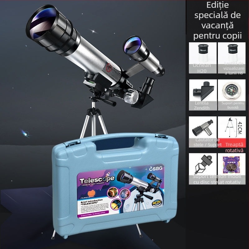 Telescop astronomic pentru copii – nivel începător, optică HD, kit educațional pentru observații stelare, 7–14 ani, multifuncțional, fără baterii