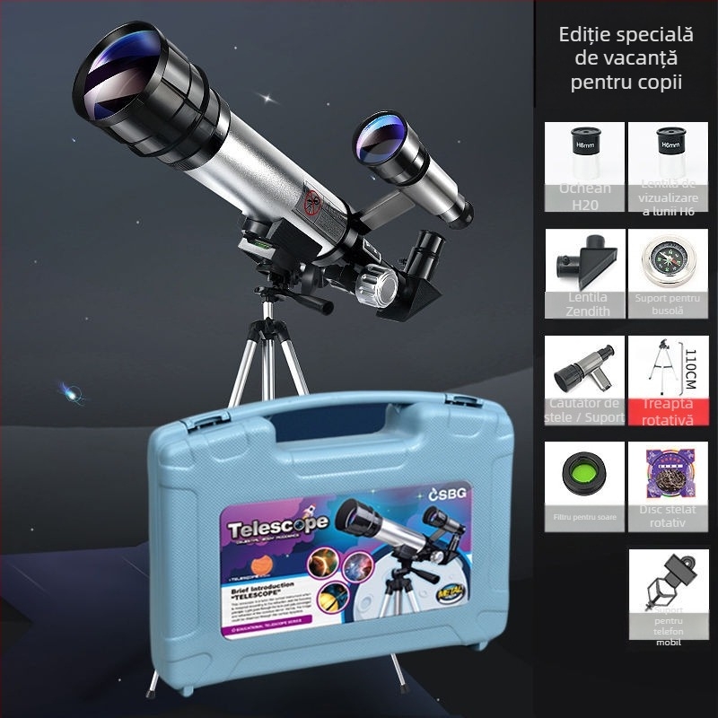 Telescop astronomic pentru copii – nivel începător, optică HD, kit educațional pentru observații stelare, 7–14 ani, multifuncțional, fără baterii