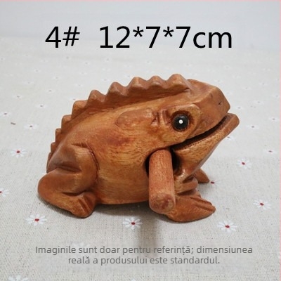 Figurină decorativă din lemn: broscă, sculptură manuală, lemn masiv, gravură, jucărie sonoră