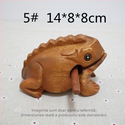 Figurină decorativă din lemn: broscă, sculptură manuală, lemn masiv, gravură, jucărie sonoră