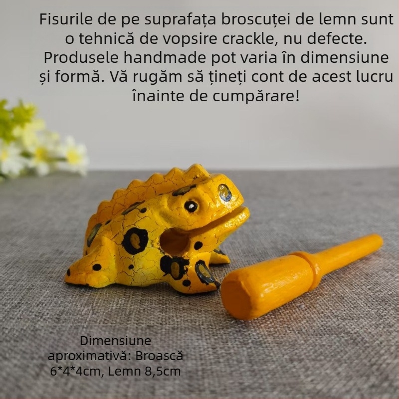 Figurină decorativă din lemn: broscă, sculptură manuală, lemn masiv, gravură, jucărie sonoră