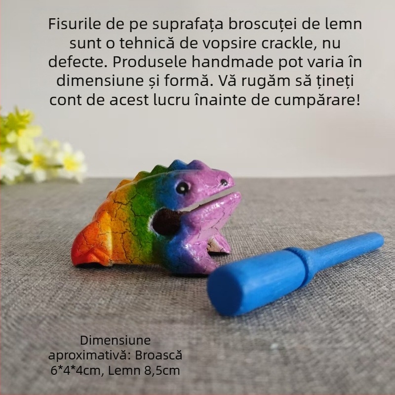 Figurină decorativă din lemn: broscă, sculptură manuală, lemn masiv, gravură, jucărie sonoră