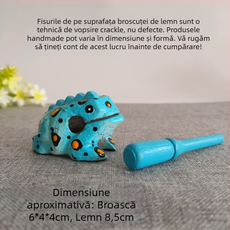 Figurină decorativă din lemn: broscă, sculptură manuală, lemn masiv, gravură, jucărie sonoră