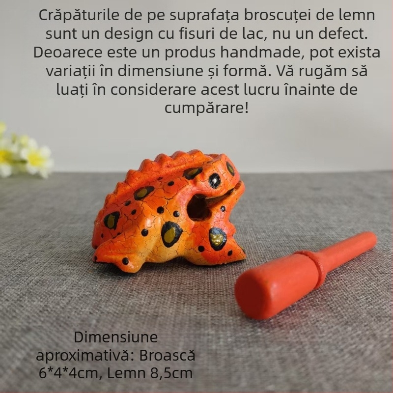 Figurină decorativă din lemn: broscă, sculptură manuală, lemn masiv, gravură, jucărie sonoră