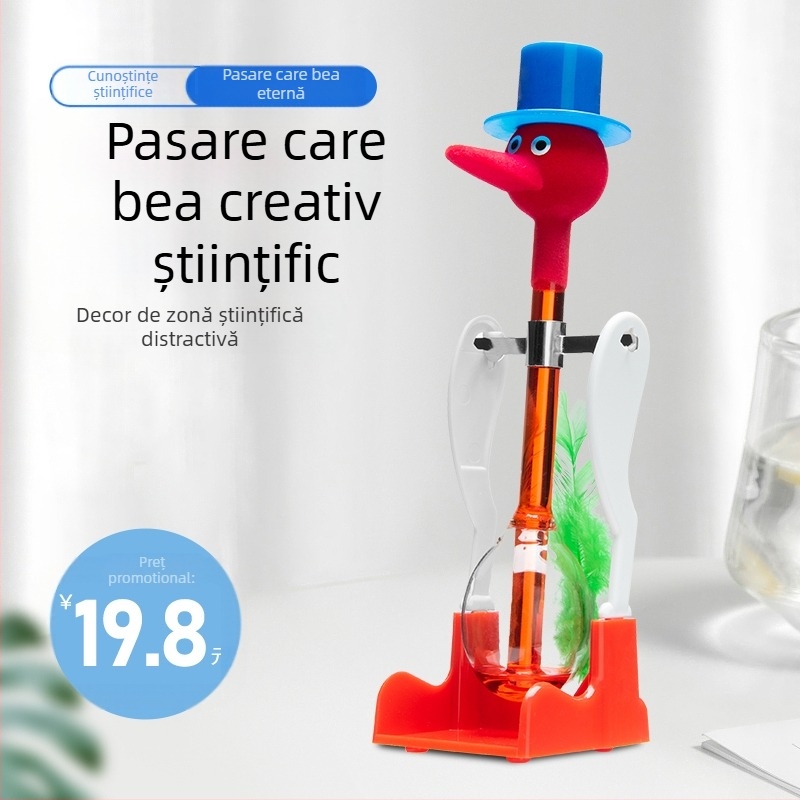 Pasărea care bea apă - construcție din metal, pentru copii 0–2 ani, jucărie educațională științifică