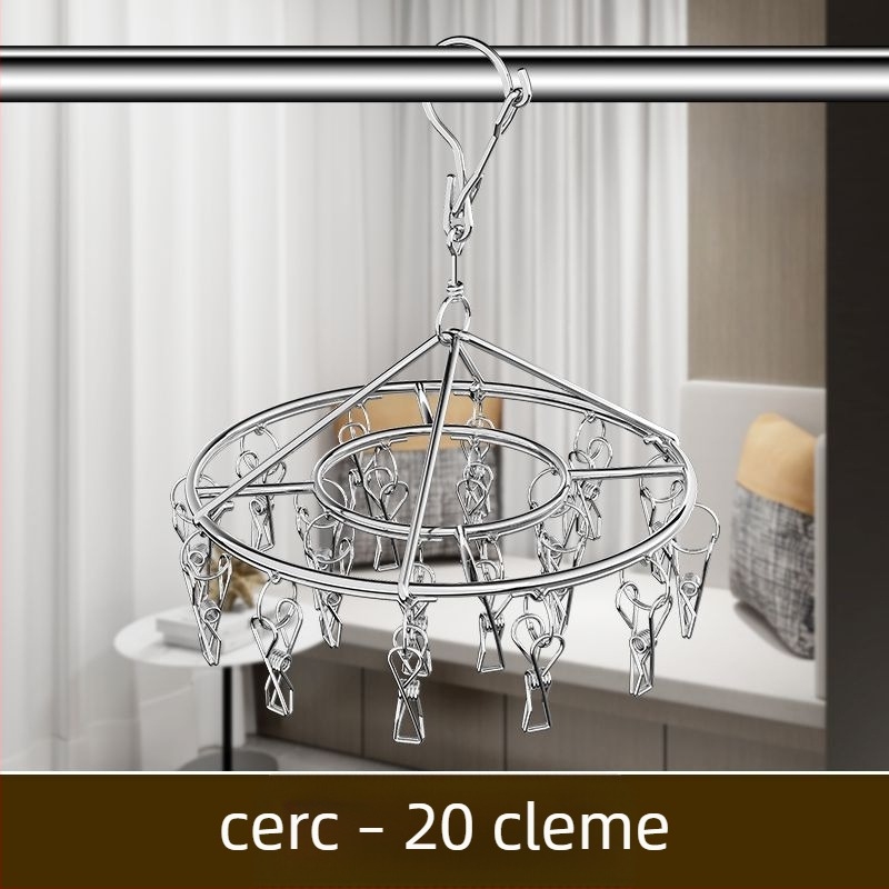 Raft de uscare din oțel inoxidabil cu 3 cleme, suport cu mai multe rânduri de cârlige, design modern minimalist, capacitate 5 kg