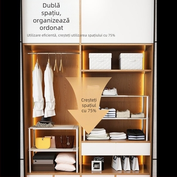 Dulap retractabil cu două rafturi pentru garderobă și haine — oțel din carbon, stil simplu și modern, montaj pe podea