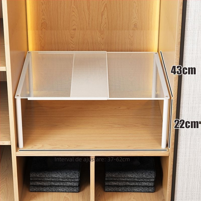 Dulap retractabil cu două rafturi pentru garderobă și haine — oțel din carbon, stil simplu și modern, montaj pe podea