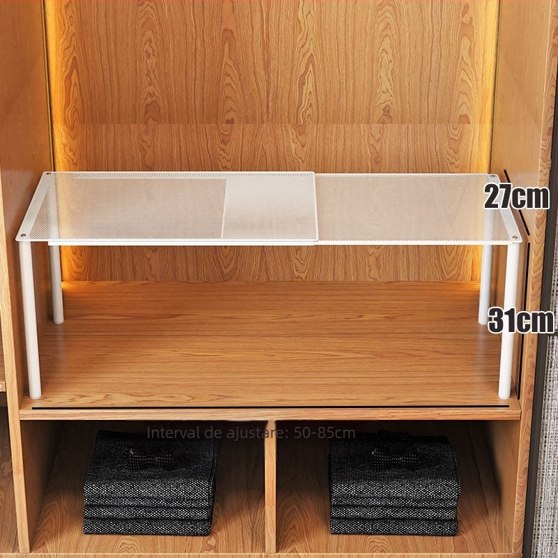 Dulap retractabil cu două rafturi pentru garderobă și haine — oțel din carbon, stil simplu și modern, montaj pe podea