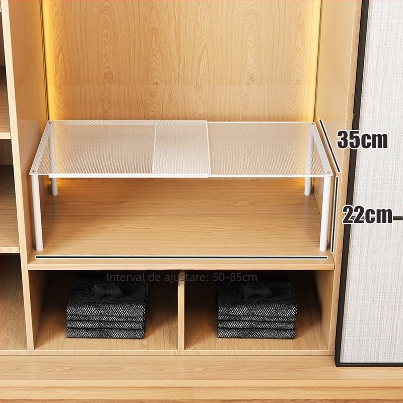 Dulap retractabil cu două rafturi pentru garderobă și haine — oțel din carbon, stil simplu și modern, montaj pe podea