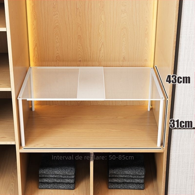 Dulap retractabil cu două rafturi pentru garderobă și haine — oțel din carbon, stil simplu și modern, montaj pe podea