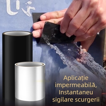 Bandă impermeabilă pentru reparații de scurgeri la țevi PVC, baie și bucătărie, format în spirală stratificat, nucleu din carton, 500% alungire, adeziv puternic rezistent la apă