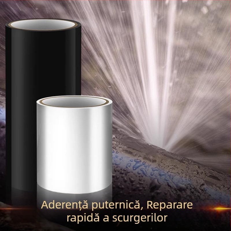 Bandă impermeabilă pentru reparații de scurgeri la țevi PVC, baie și bucătărie, format în spirală stratificat, nucleu din carton, 500% alungire, adeziv puternic rezistent la apă