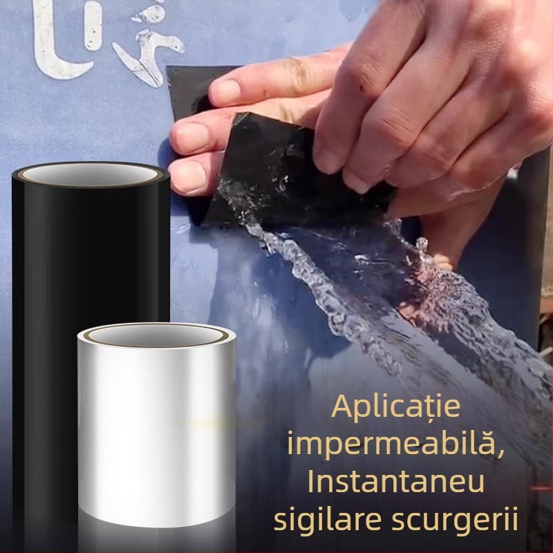 Bandă impermeabilă pentru reparații de scurgeri la țevi PVC, baie și bucătărie, format în spirală stratificat, nucleu din carton, 500% alungire, adeziv puternic rezistent la apă