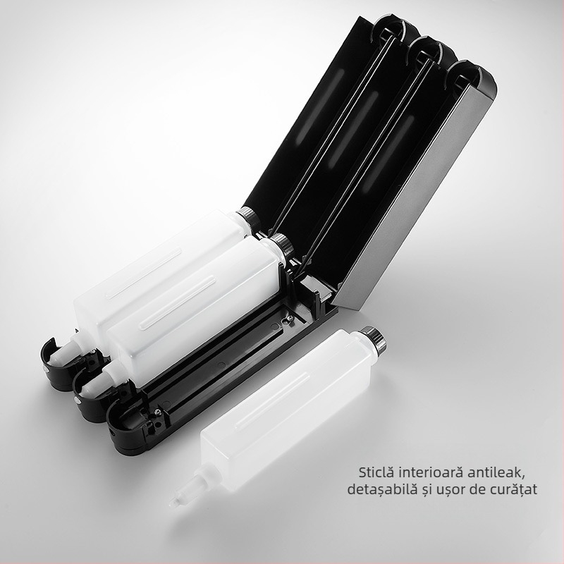 Dozator de săpun montat pe perete, acționat prin apăsare, ABS, turnare prin injecție, design modern minimalist.