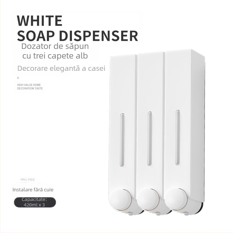 Dozator de săpun montat pe perete, acționat prin apăsare, ABS, turnare prin injecție, design modern minimalist.