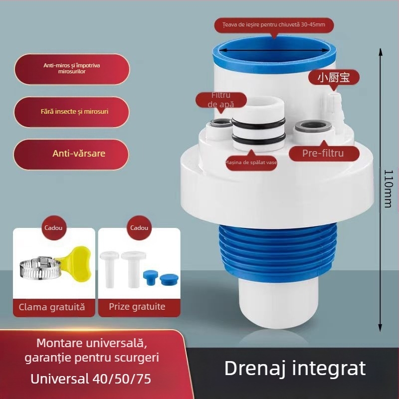 Filtru deodorare cu cinci căi pentru canalizarea bucătăriei — Tip A, ABS, Anyi, stil modern minimalist