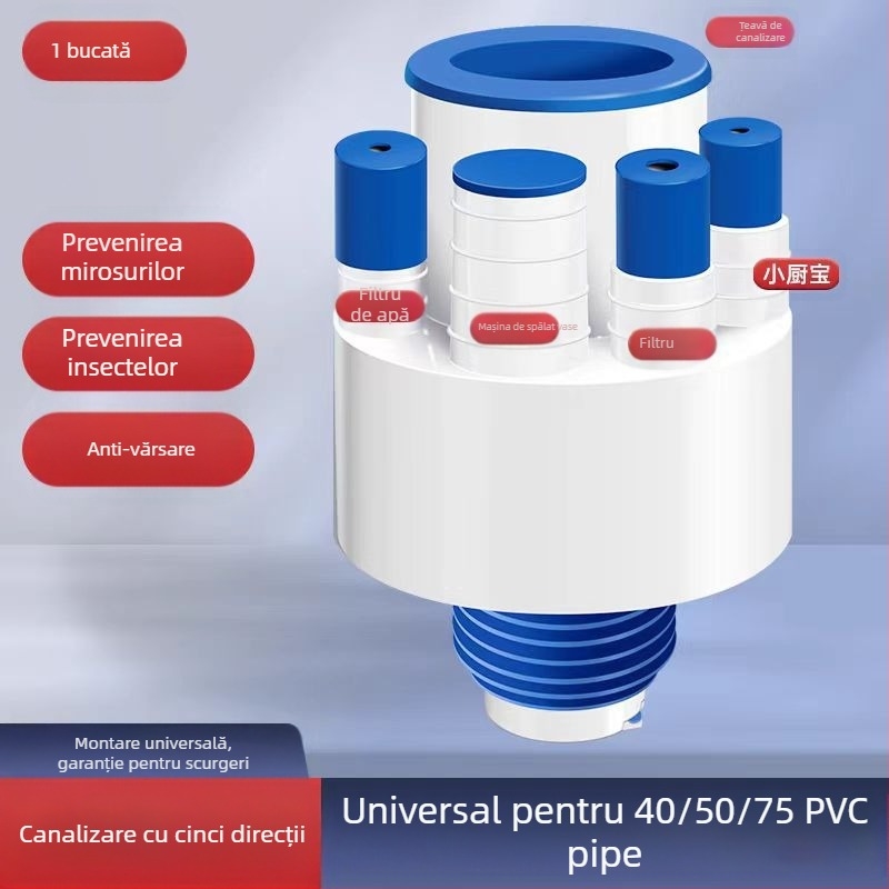Filtru deodorare cu cinci căi pentru canalizarea bucătăriei — Tip A, ABS, Anyi, stil modern minimalist