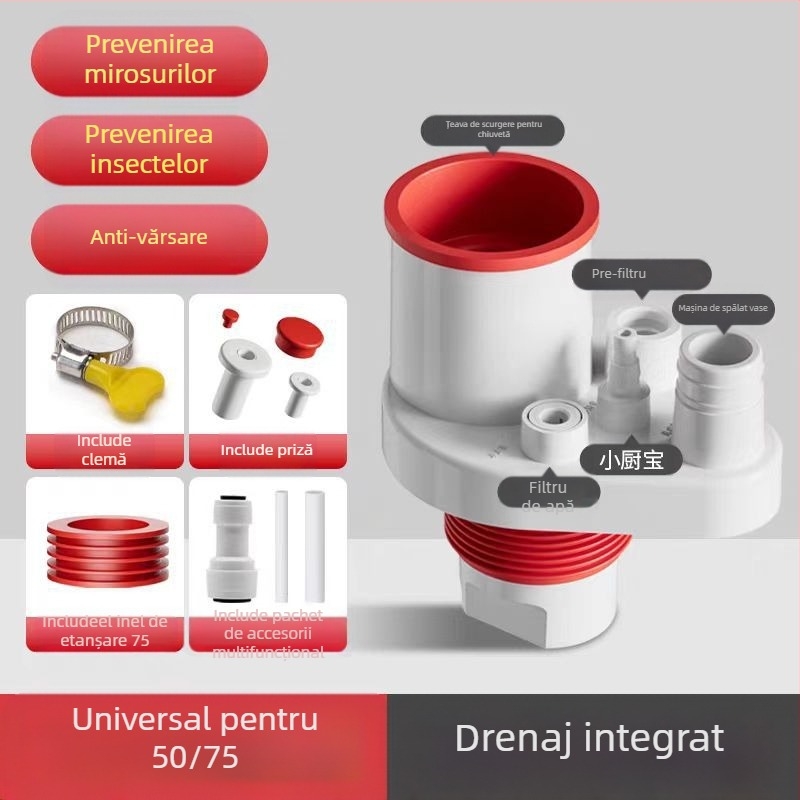 Filtru deodorare cu cinci căi pentru canalizarea bucătăriei — Tip A, ABS, Anyi, stil modern minimalist