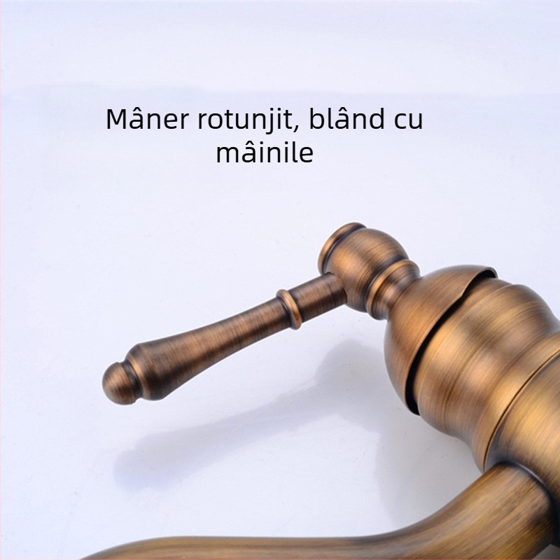 Robinet din cupru integral, stil european antic, pentru apă caldă și rece, pentru chiuvetă și cadă, stil retro bucătărie/băi