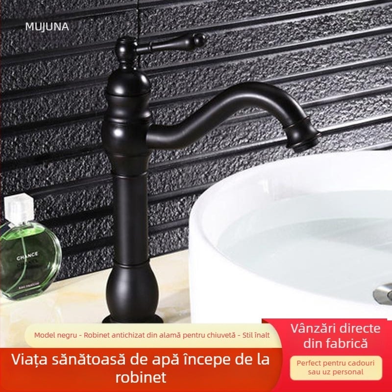 Robinet din cupru integral, stil european antic, pentru apă caldă și rece, pentru chiuvetă și cadă, stil retro bucătărie/băi