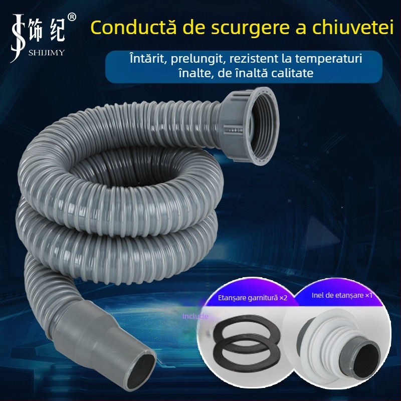 Scurgere chiuvetă de bucătărie cu extensie a țevii de scurgere și furtun anti miros (Chiuvetă cu un bazin; Extensie țevi; Furtun anti miros)