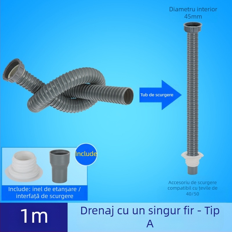 Scurgere chiuvetă de bucătărie cu extensie a țevii de scurgere și furtun anti miros (Chiuvetă cu un bazin; Extensie țevi; Furtun anti miros)