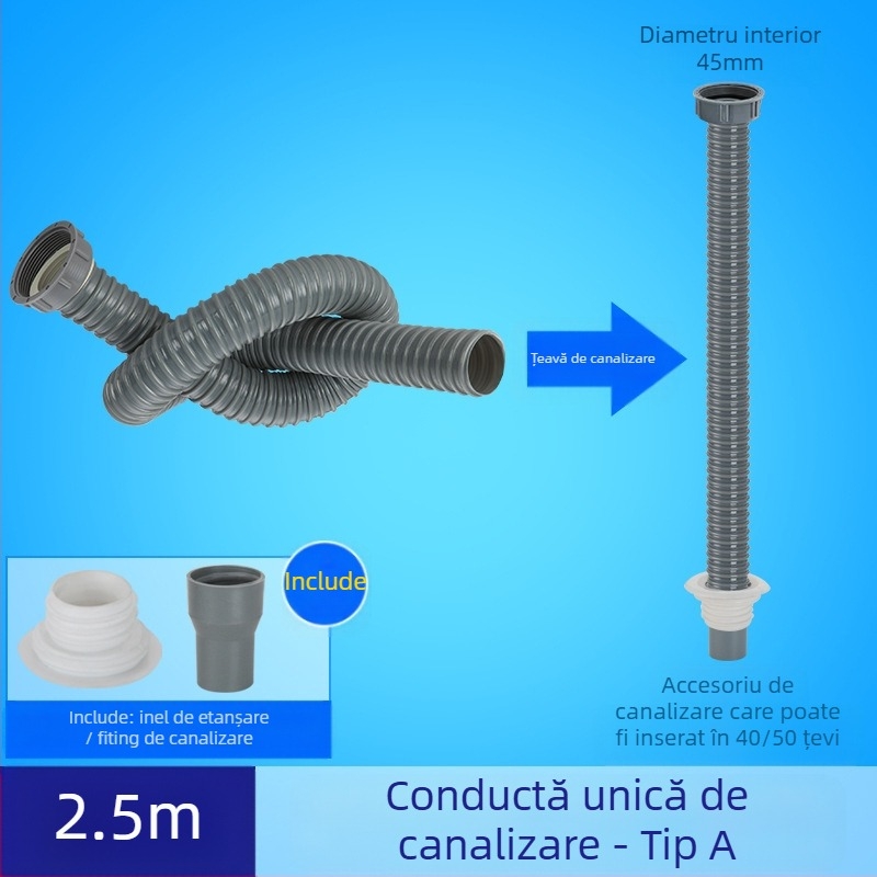 Scurgere chiuvetă de bucătărie cu extensie a țevii de scurgere și furtun anti miros (Chiuvetă cu un bazin; Extensie țevi; Furtun anti miros)
