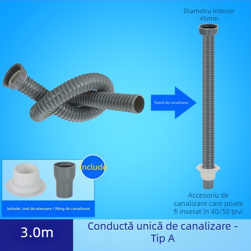 Scurgere chiuvetă de bucătărie cu extensie a țevii de scurgere și furtun anti miros (Chiuvetă cu un bazin; Extensie țevi; Furtun anti miros)