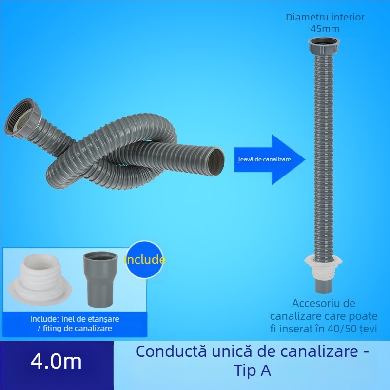 Scurgere chiuvetă de bucătărie cu extensie a țevii de scurgere și furtun anti miros (Chiuvetă cu un bazin; Extensie țevi; Furtun anti miros)