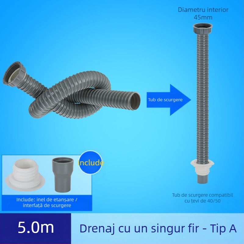 Scurgere chiuvetă de bucătărie cu extensie a țevii de scurgere și furtun anti miros (Chiuvetă cu un bazin; Extensie țevi; Furtun anti miros)