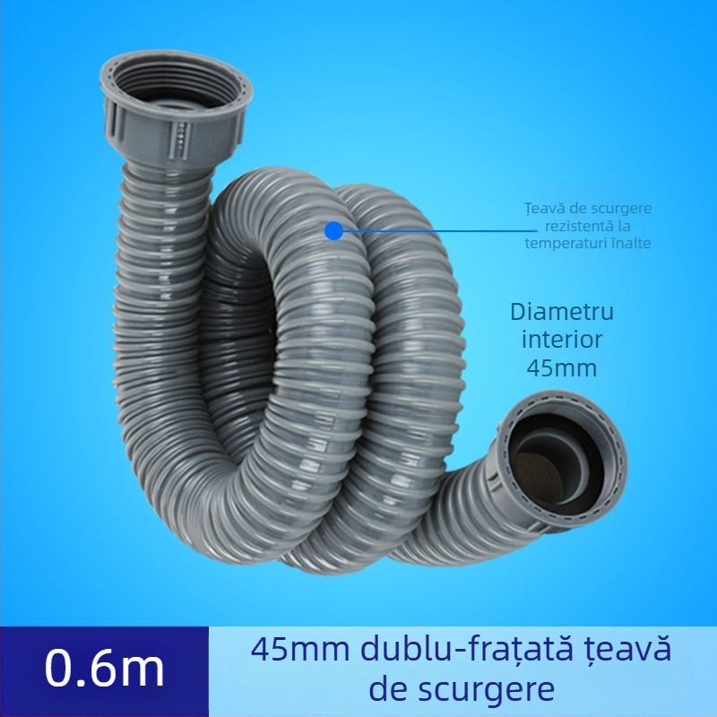 Scurgere chiuvetă de bucătărie cu extensie a țevii de scurgere și furtun anti miros (Chiuvetă cu un bazin; Extensie țevi; Furtun anti miros)