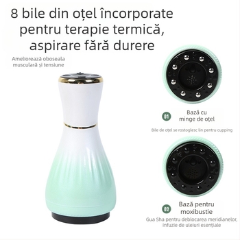 Dispozitiv electric de masaj Gua Sha cu ventuze și moxibustie (alimentare USB, control prin buton, model MK-A, interval 0–48°C, ABS)