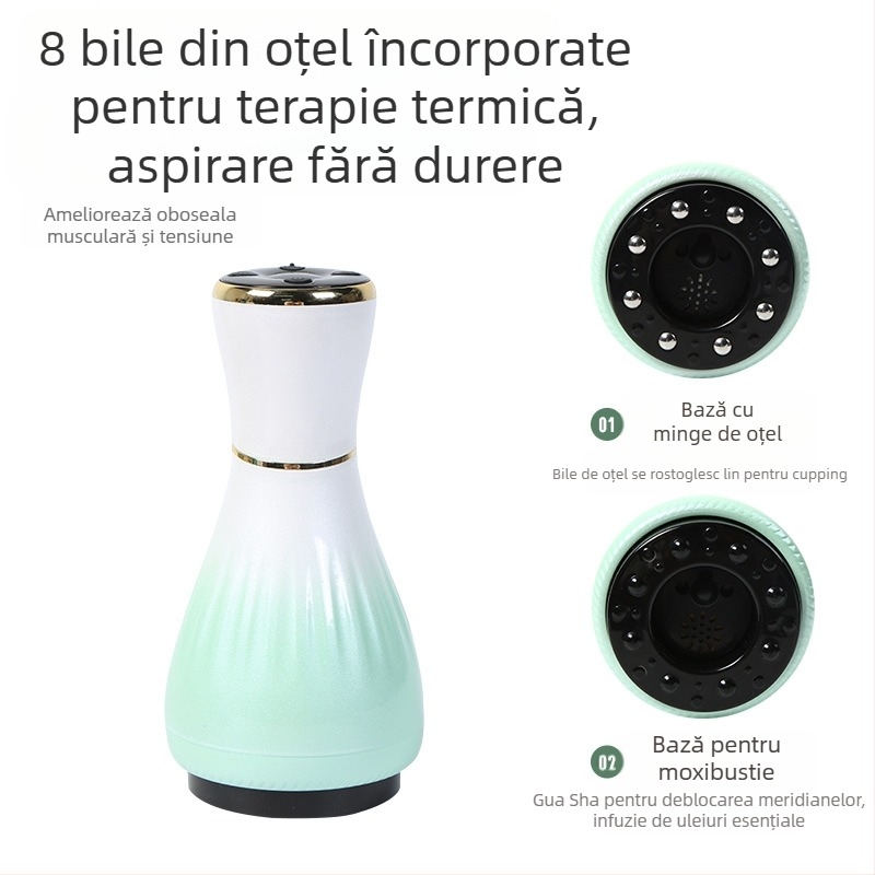 Dispozitiv electric de masaj Gua Sha cu ventuze și moxibustie (alimentare USB, control prin buton, model MK-A, interval 0–48°C, ABS)
