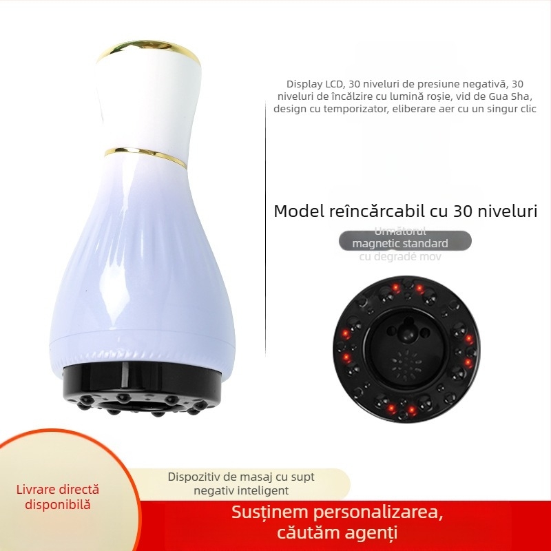 Dispozitiv electric de masaj Gua Sha cu ventuze și moxibustie (alimentare USB, control prin buton, model MK-A, interval 0–48°C, ABS)