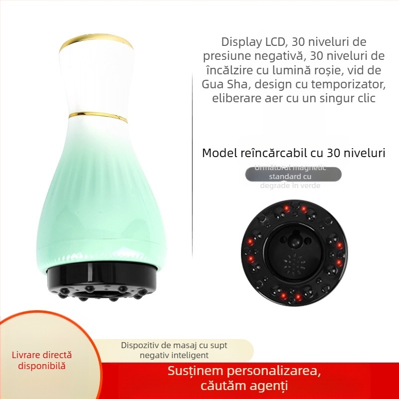 Dispozitiv electric de masaj Gua Sha cu ventuze și moxibustie (alimentare USB, control prin buton, model MK-A, interval 0–48°C, ABS)