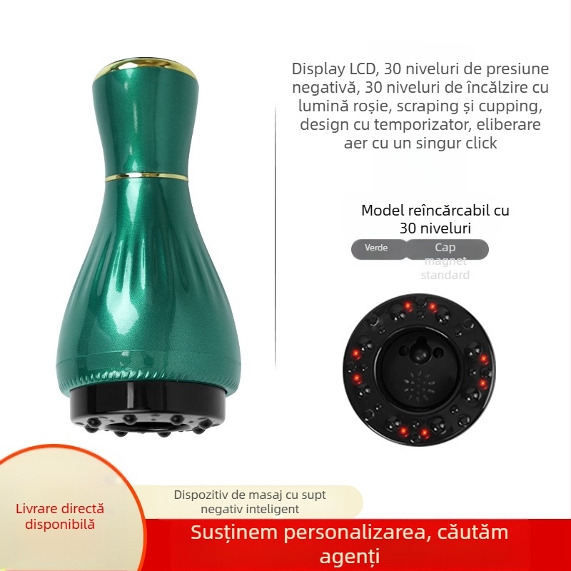 Dispozitiv electric de masaj Gua Sha cu ventuze și moxibustie (alimentare USB, control prin buton, model MK-A, interval 0–48°C, ABS)