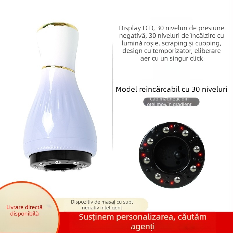 Dispozitiv electric de masaj Gua Sha cu ventuze și moxibustie (alimentare USB, control prin buton, model MK-A, interval 0–48°C, ABS)
