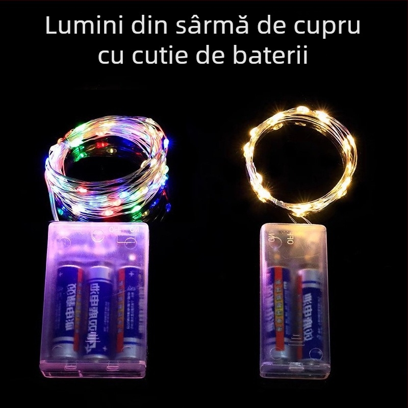 Șir LED cu sârmă de cupru stelat pentru Ziua Îndrăgostiților, cu compartiment baterie, 4 m, 120 LED-uri