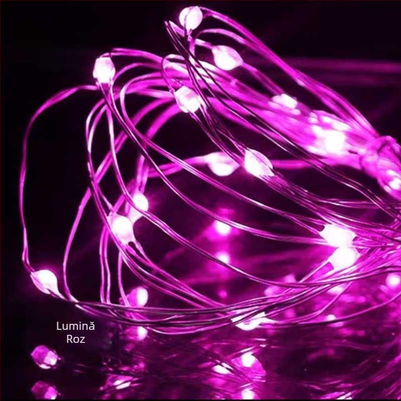 Șir LED cu sârmă de cupru stelat pentru Ziua Îndrăgostiților, cu compartiment baterie, 4 m, 120 LED-uri