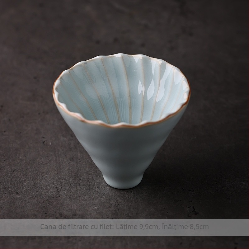 Filtru pour-over din porțelan cu suport din lemn de abanos — set cadou (porțelan; suport din lemn de abanos; logo gravat cu laser; pentru birou)