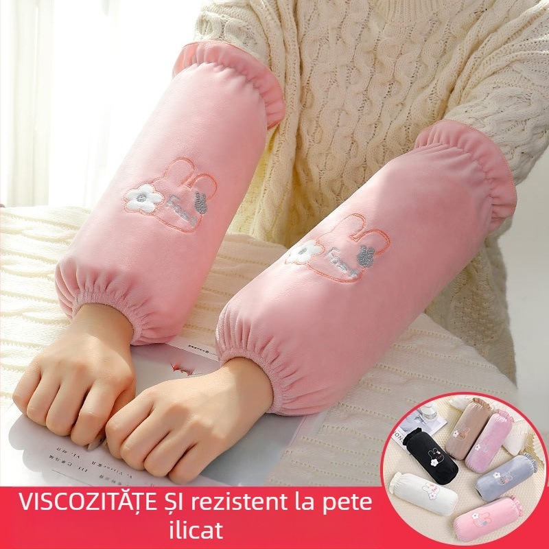 Manșete lungi din catifea cristal pentru treburi casnice, unisex, anti-murdărire, model solid, iarnă-toamnă