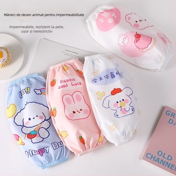 Manșete impermeabile cu imprimeu desen animat pentru copii – pentru bucătărie, lavabile, rezistente la pete, 3–13 ani.